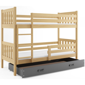 Łóżko Piętrowe Dwuosobowe CARINO Z Szufladą 190x80 Sosna