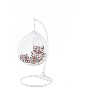 Fotel wiszący kokon F-03 biały - kwiaty XL Furni